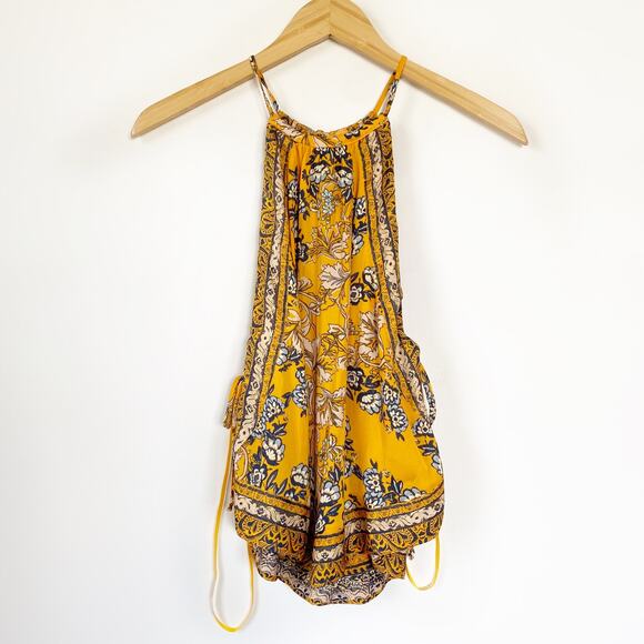 NWT Free People Sofia Poppy Gold Combo Halter Tank Top Size Medium - Picture 3 of 8